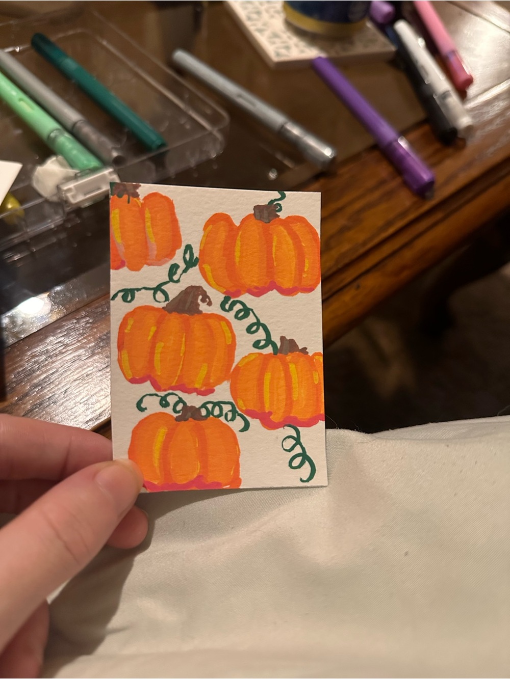 Handmade Orange Pumpkin Art Card by